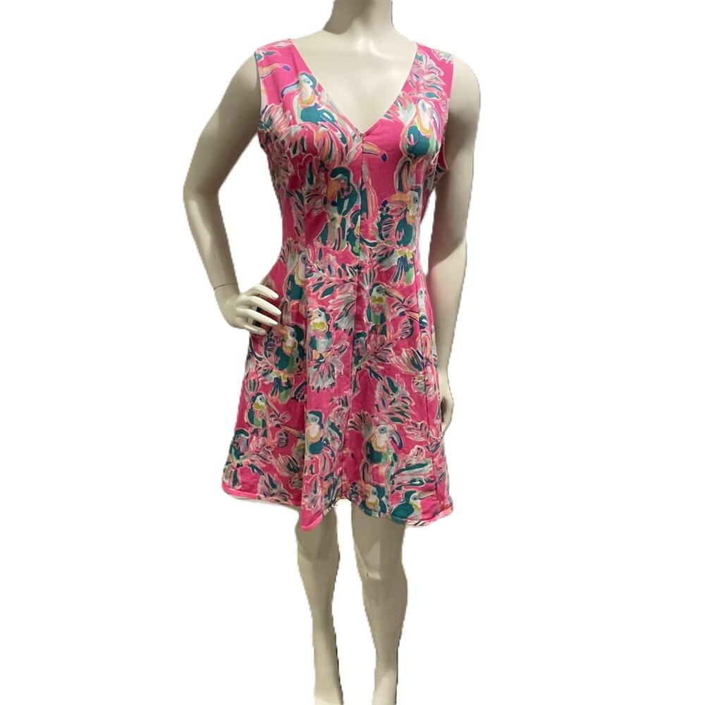 Lilly‎ Pulitzer Pink Parrot/Toucan Print Fit & Flare Dress Size Small